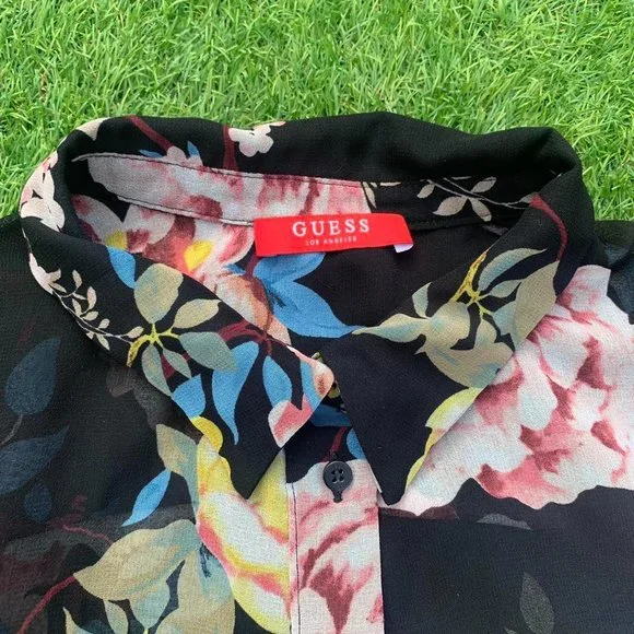 Guess Women Long Sleeve Mesh Multi Floral Flowers Summer Shot Size 8. - Picture 4 of 7